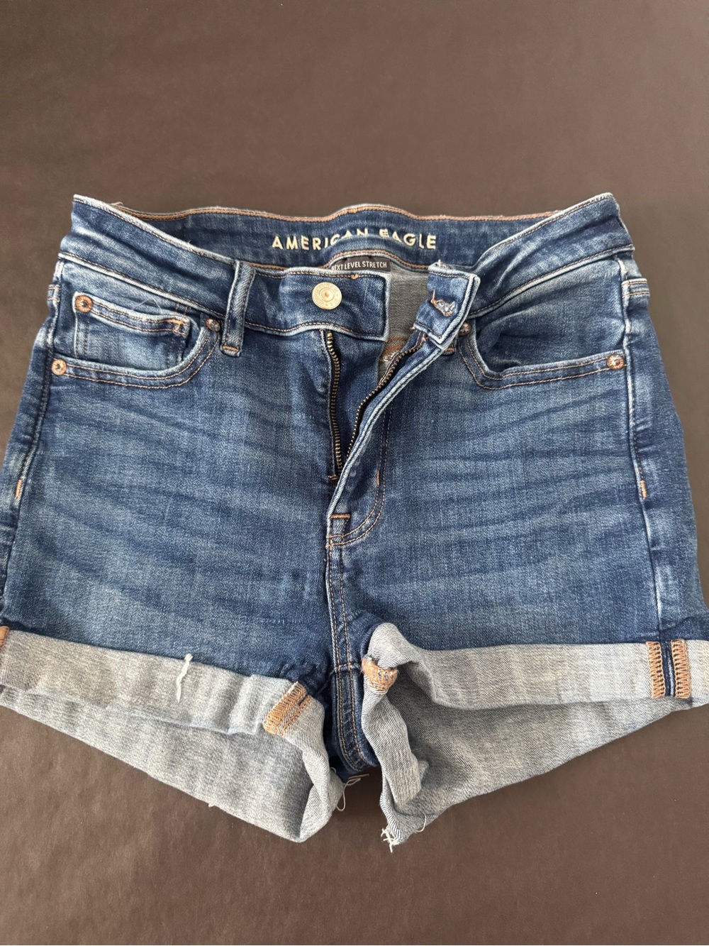 American Eagle Outfitters Women's Dark Blue Denim Rolled Hem Shorts